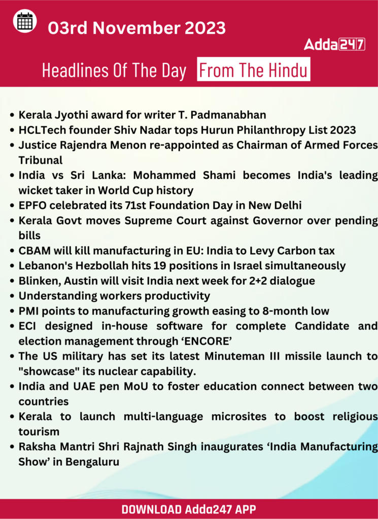 Daily Current Affairs 3 November 2023, Important News Headlines (Daily GK Update) |_230.1