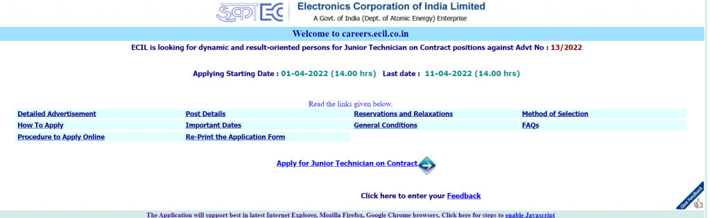 ECIL Recruitment 2022, Apply Online for 1625 Junior Technician Vacancies_20.1