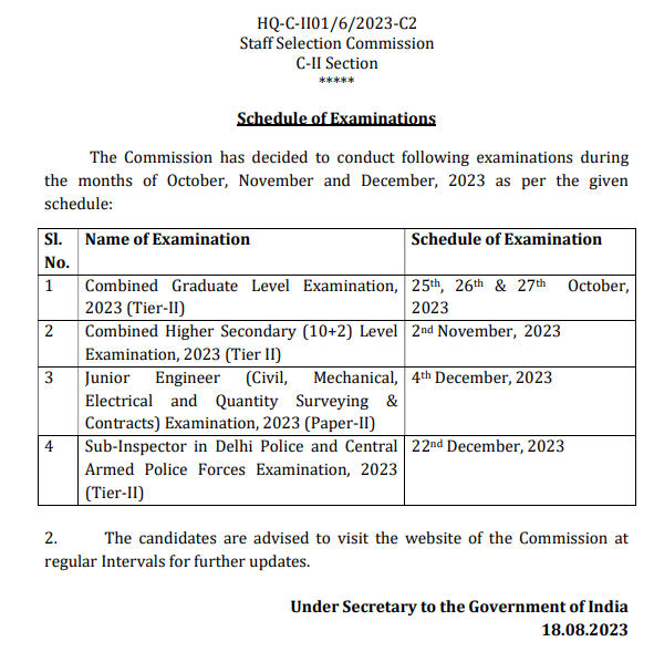 ssc tier 2 dates notice