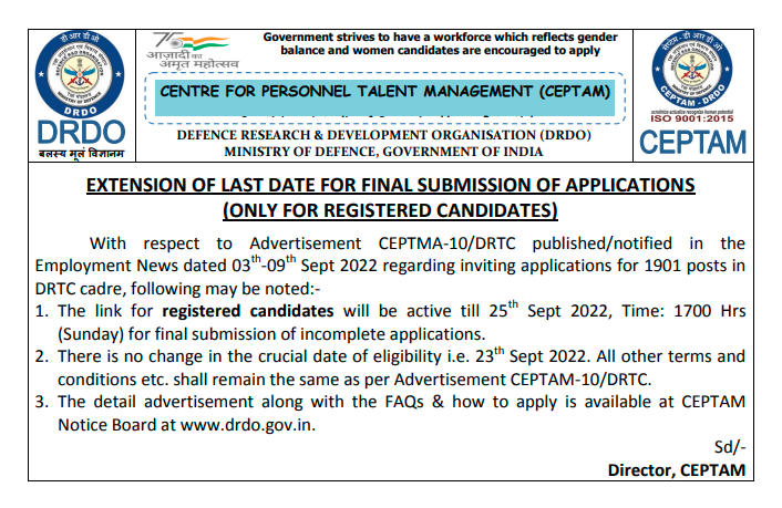 DRDO CEPTAM 10 Recruitment 2022 Notification Out for DRTC 1901 Vacancy_70.1