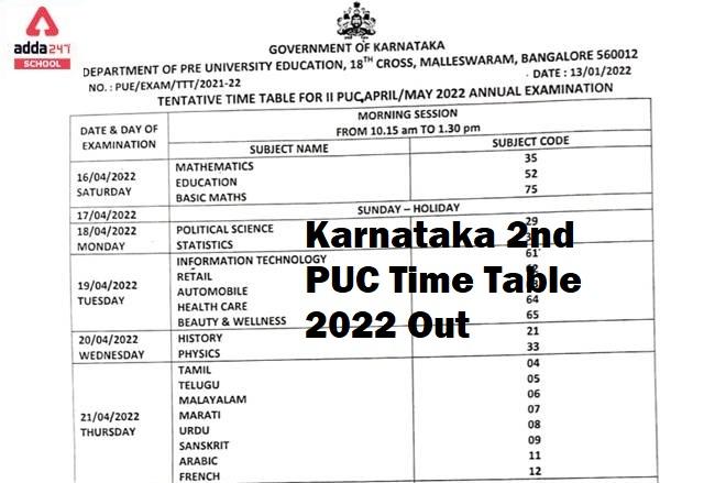 Karnataka 2nd PUC Exam Time Table 2022: Download @ puc.kar.nic.in_30.1