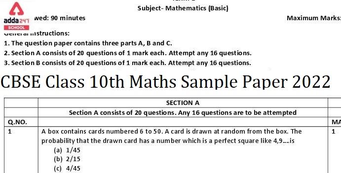 CBSE Class 10th Maths Term 2 Sample Paper with Solutions_30.1