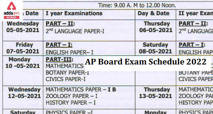 AP Board SSC, Inter Exam Schedule & Time Table 2022_30.1