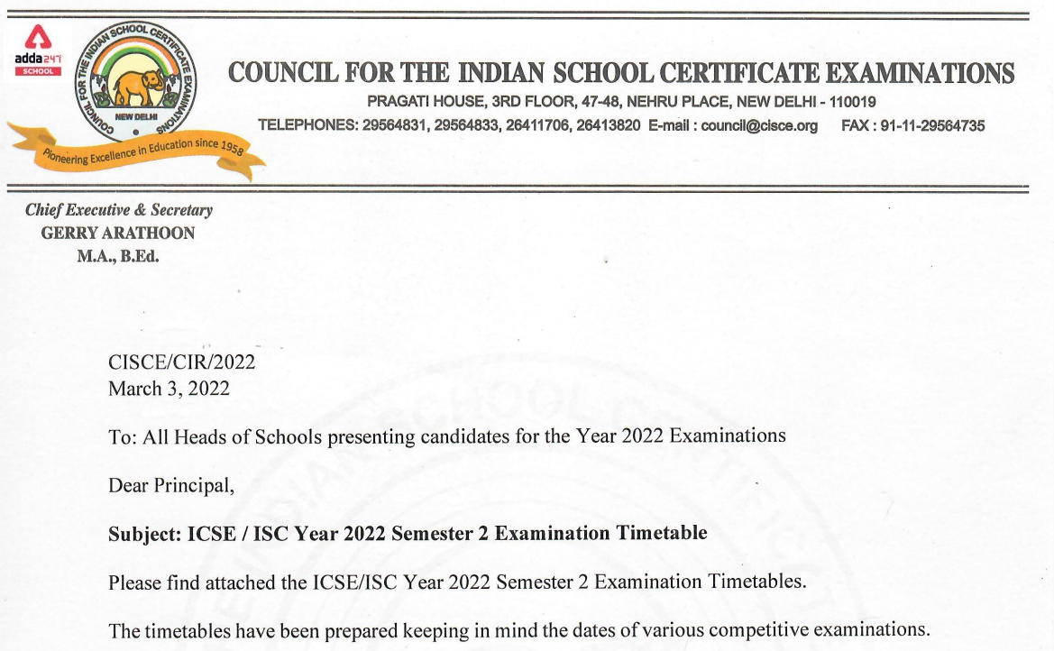ICSE, ISC Semester 2 Exam 2022 Date Sheet - Out @ cisce.org_30.1
