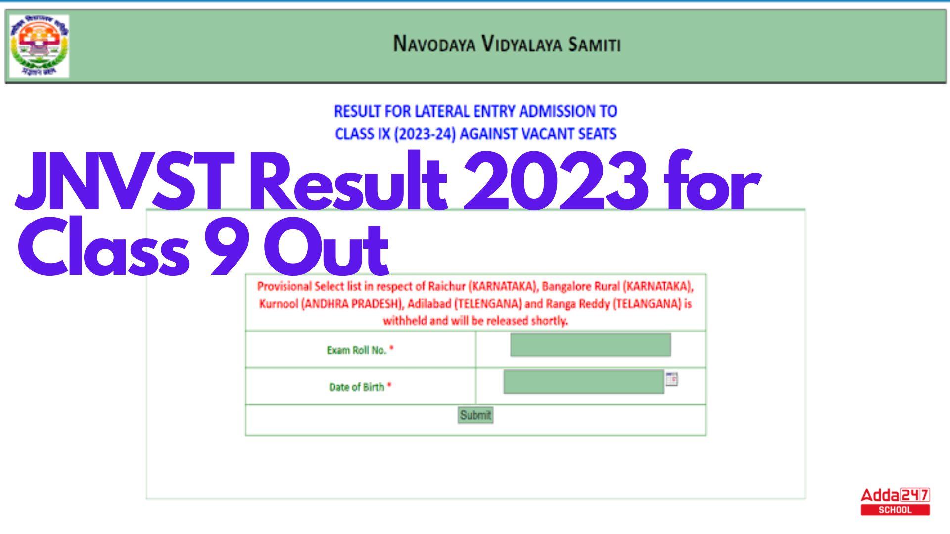 JNVST Results 2023 for Class 9, 6 Published @navodaya.gov.in_30.1