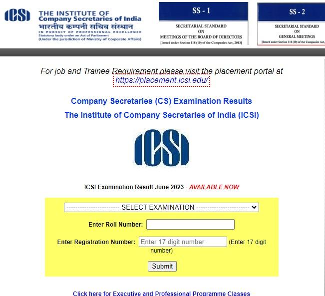 Icsi cs executive professional result 2023 out direct link