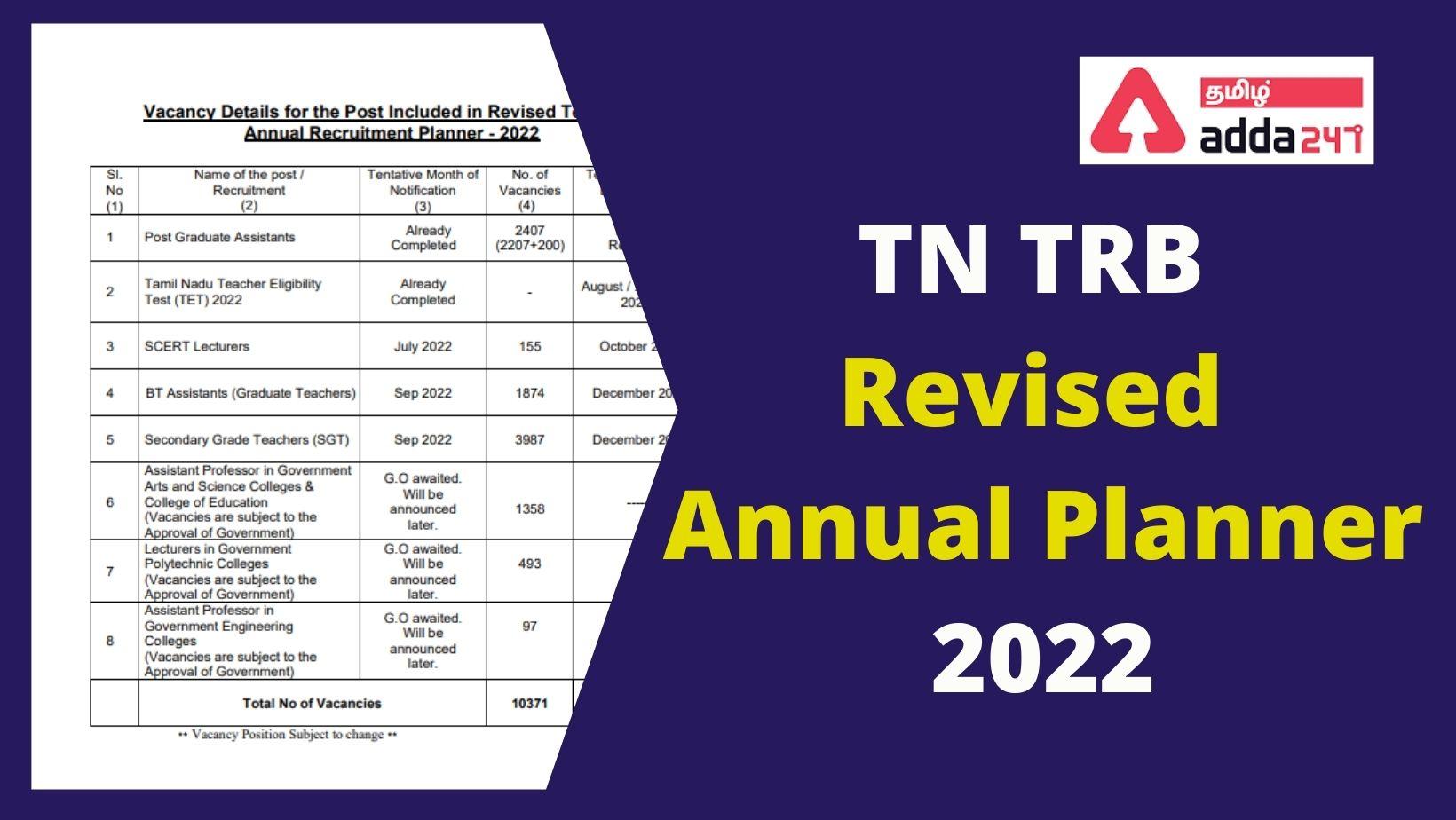 TN TRB Revised Annual Planner 2022, Check TNTET, BT Assistant, SCERT Lecturer Exam Dates 2022_30.1
