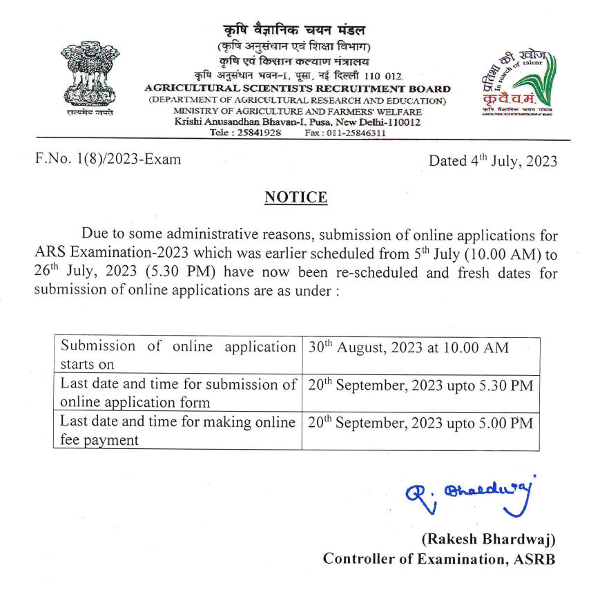 ASRB ARS Recruitment 2023 Notification, Revised Application Dates_30.1