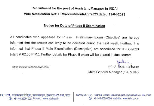 IRDAI Assistant Manager Phase 2 Exam Date 2023