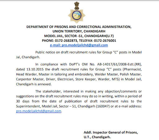 Chandigarh Jail Warder Recruitment 2023- 1