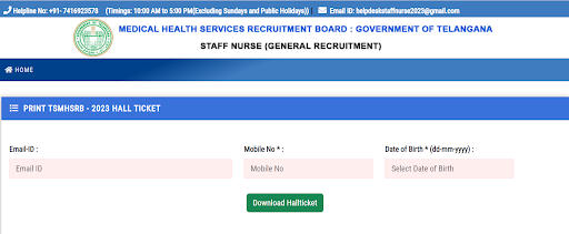 TS MHSRB Staff Nurse Hall Ticket 2023- 2