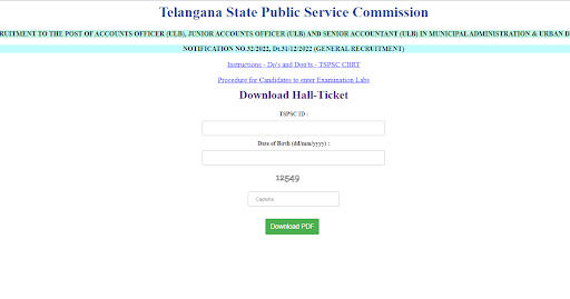 TSPSC Accountant, Accounts Officer Hall Ticket Download