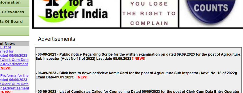 PSSSB Agriculture Sub Inspector Admit card 2023- 1