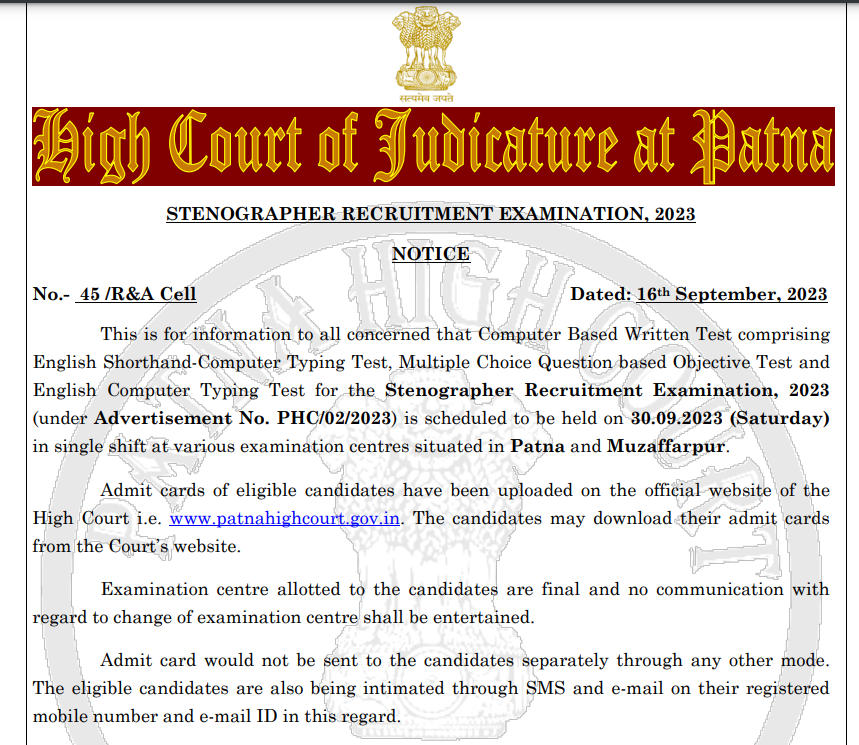 Patna High Court Stenographer Admit Card 2023 OUT, Download_3.1
