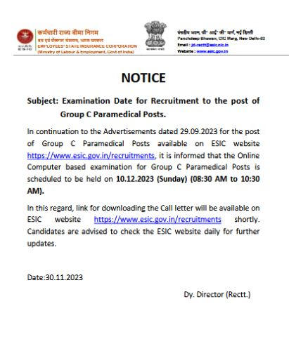 ESIC Paramedic Staff Exam Date 2023 Out, Exam Pattern, Call Letter | Adda247_3.1