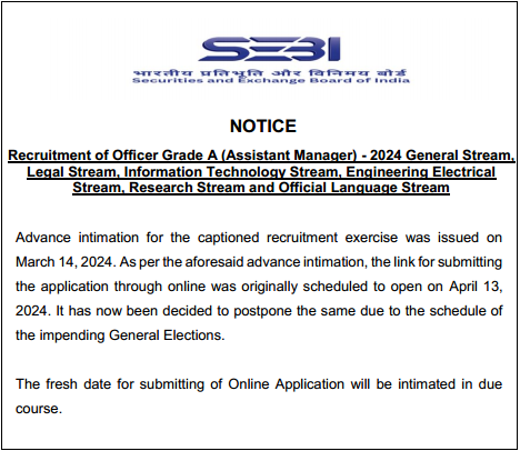 SEBI Grade A Notification 2024 Postponed, Check Official Notice_3.1