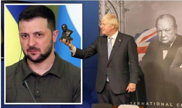 Boris Johnson gives Churchill Leadership Award to Ukraine’s Zelenskyy