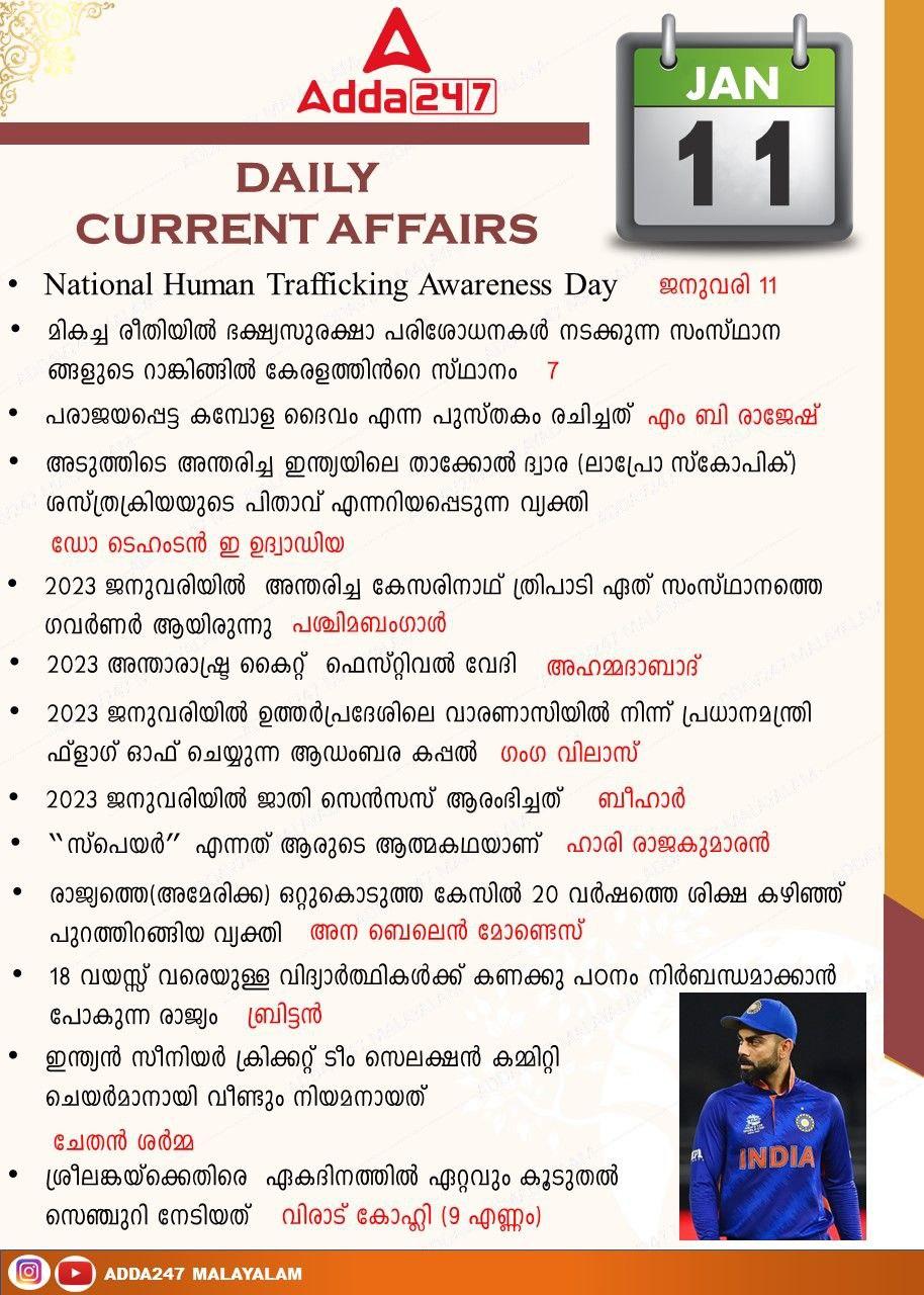 Daily Current Affairs in Malayalam | 11 January 2023_30.1