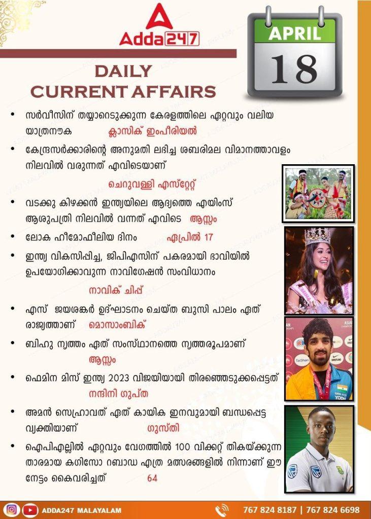 Daily Current Affairs in Malayalam 2023