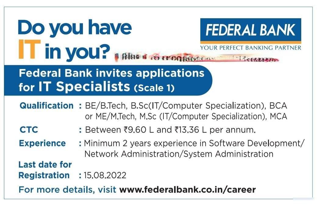 Federal Bank Recruitment 2022, Check Here for Assistant Manager IT Post_4.1