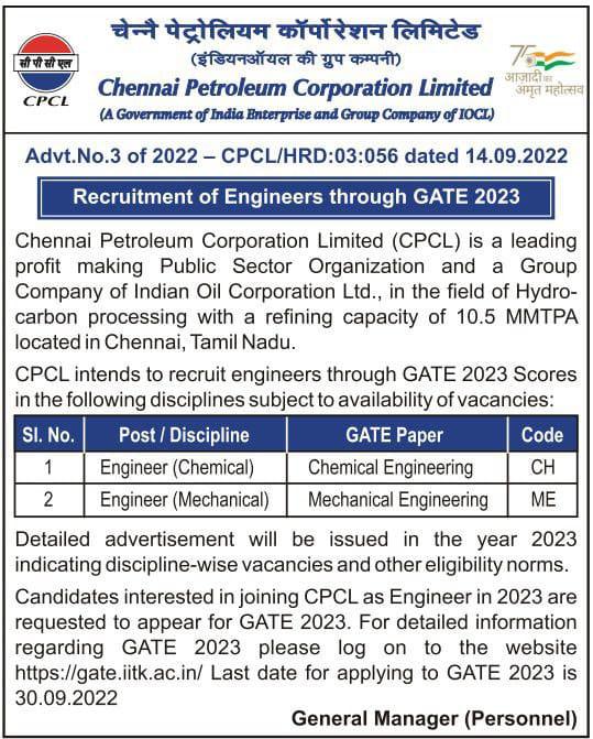 CPCL Recruitment 2022 Through GATE Notification To Be Released Soon_4.1