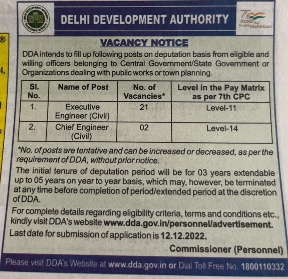 DDA Civil Recruitment 2022
