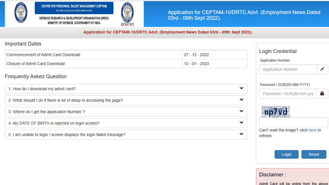 DRDO CEPTAM 10 Admit Card 2022 Out Now, Download Link here_40.1