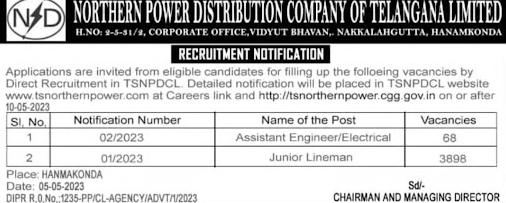 TSNPDCL AE Recruitment 2023 Out for 3966 Assistant Engineer and Junior Lineman Posts_30.1