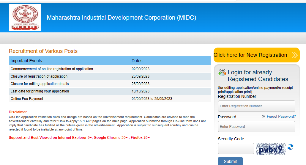 MIDC AE Apply Online Link