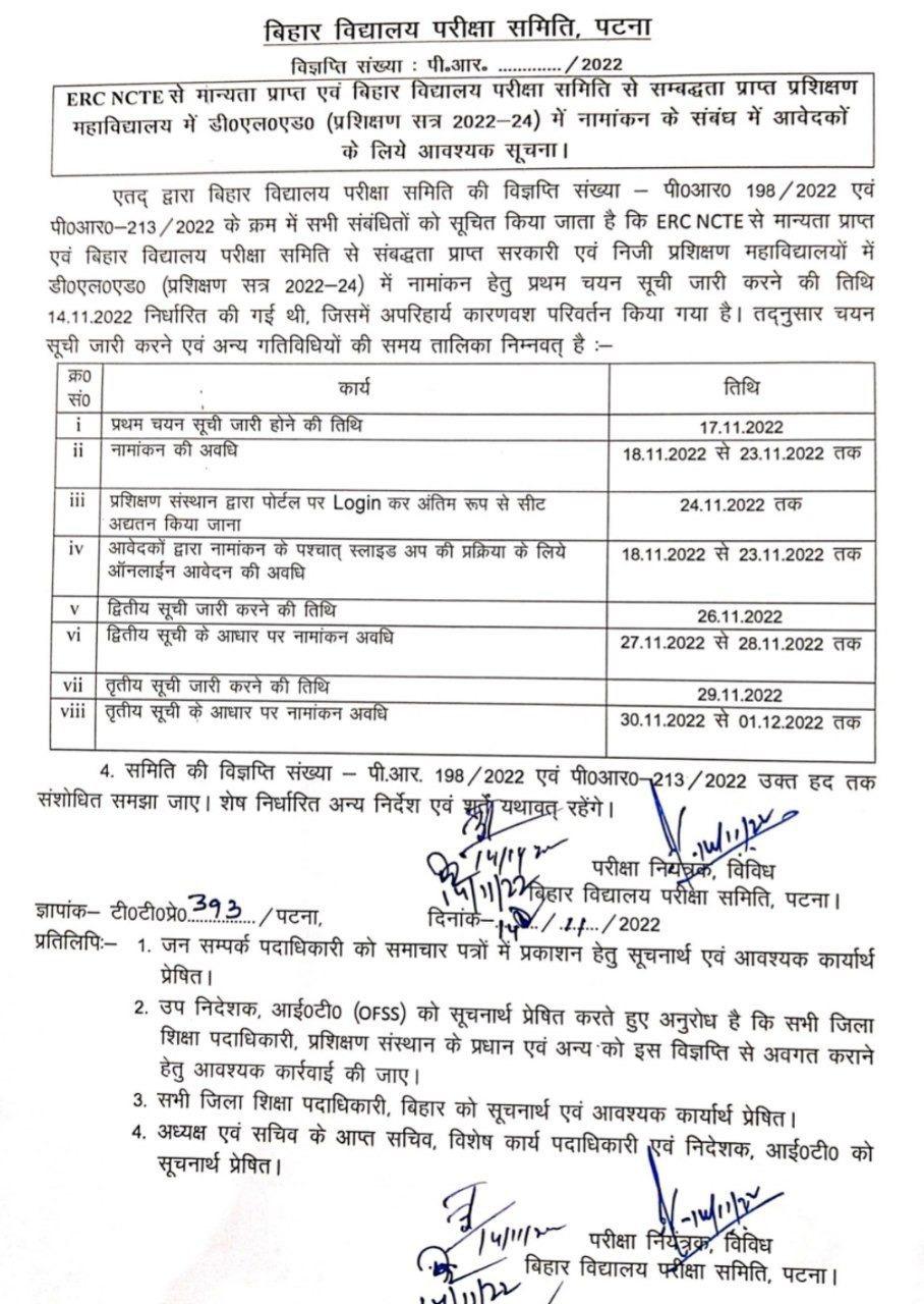 Bihar D.El.Ed Merit List 2022 Schedule Image
