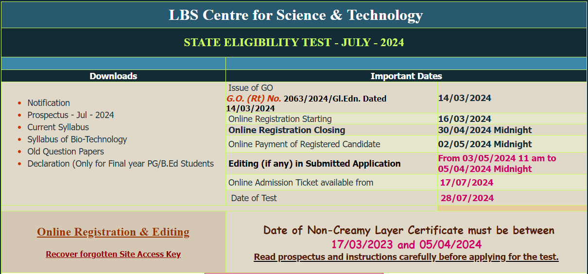 Kerala SET Application Form 2024, Last date Extended_3.1