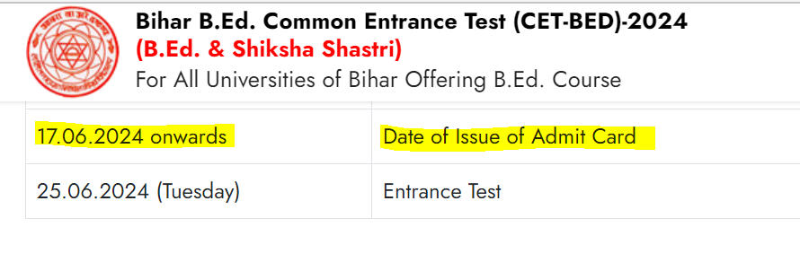 Bihar Bed Admit Card Releasing Today