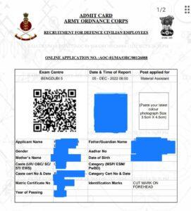 Army Ordnance Corps (AOC) Material Assistant Admit Card 2022 Out, Direct Link to Download_3.1