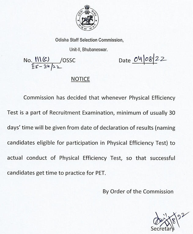 OSSC Physical Efficiency Test Notice for Exam 2022_3.1