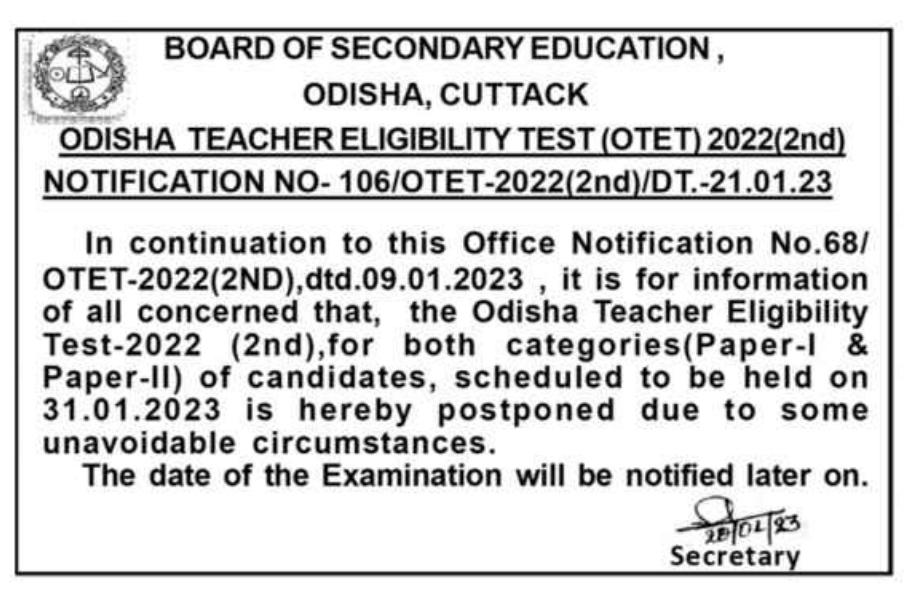 OTET 2023 Exam Postponed