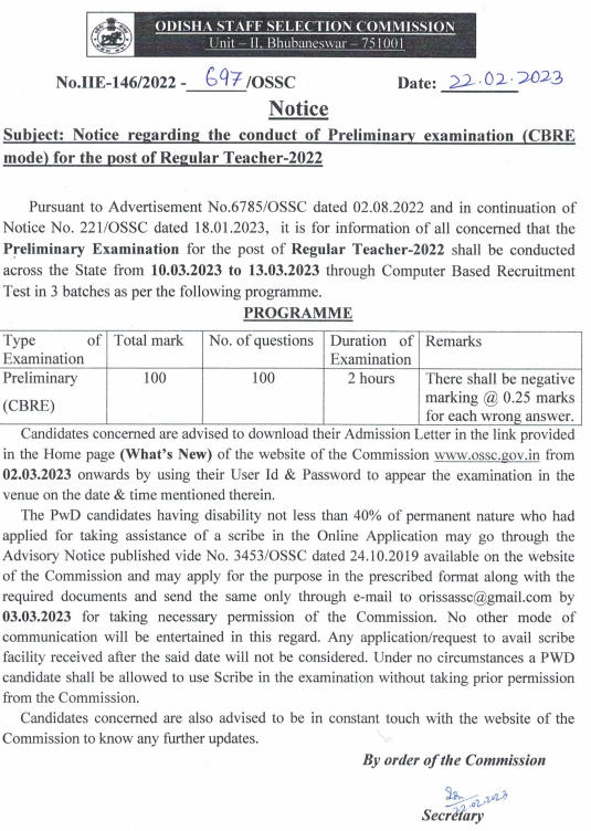OSSC Regular Teacher Exam Schedule 2023 Pdf Odisha High School Teacher Pattern_3.1