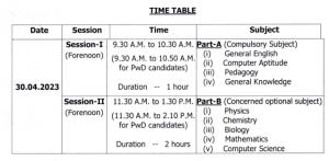OPSC PGT 2023 Exam Time Table