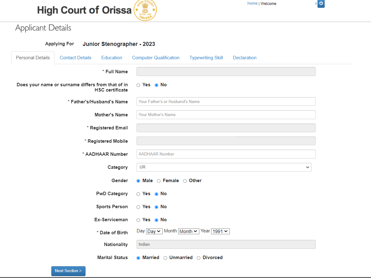 Odisha High Court Junior Stenographer Apply Online 2023 Process_8.1