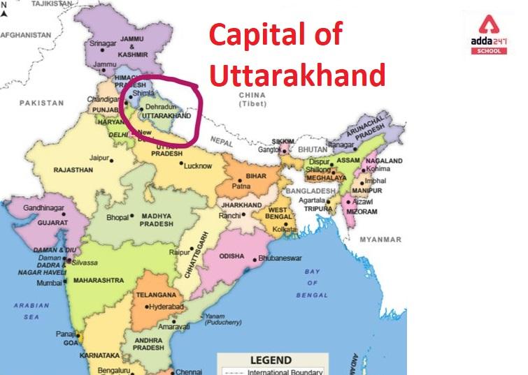 capital of uttarakhand in india map