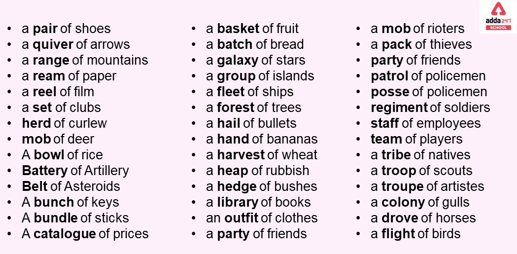Here we give some Collective Nouns Examples and a List of various collective nouns for people places or things. check here for full info about collective nouns.