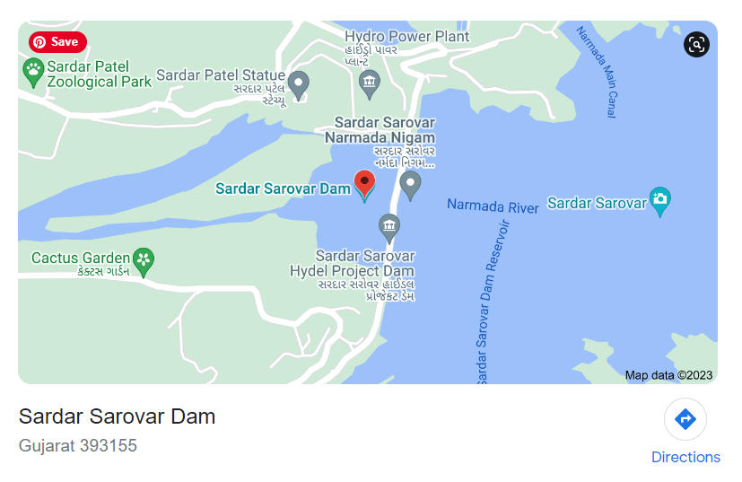 sardar sarovar dam on map