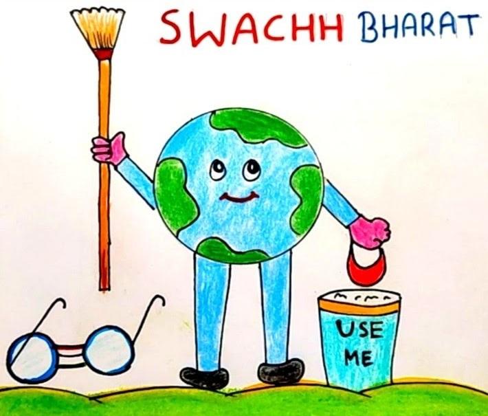 Swachh Bharat Abhiyan Poster, Slogan, Drawing, Charts, Painting  (Cleanliness Poster) | Village scene drawing, Village drawing, Drawing  scenery