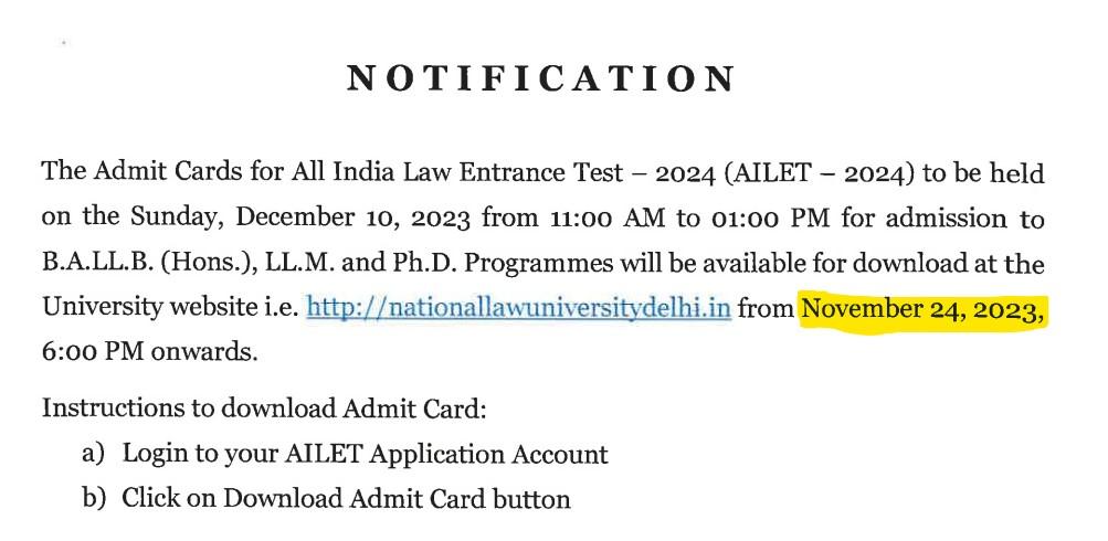 AILET Admit Card 2024 Link, Download NLU Delhi Hall Ticket_30.1