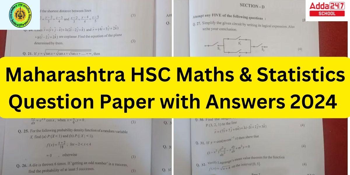 Maharashtra HSC Maths & Statistics Paper 2024