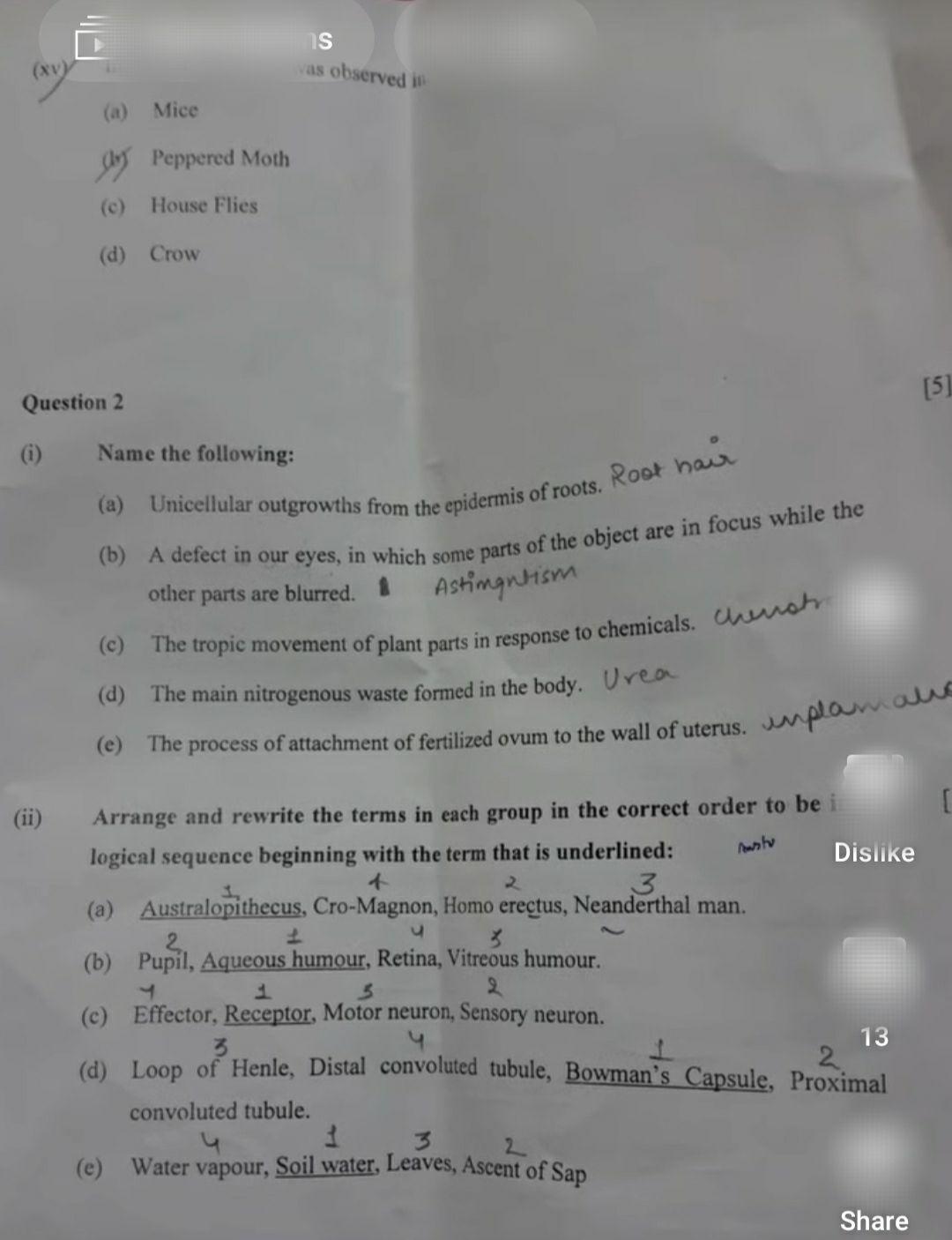 ICSE Class 10 Biology Question Paper 2024, with Answer Key_4.1