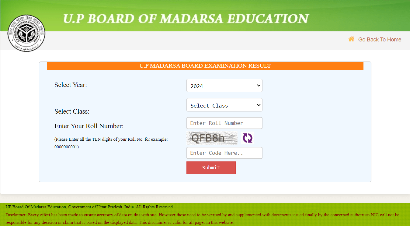 UP Madarsa Board Result 2024 Sample Window
