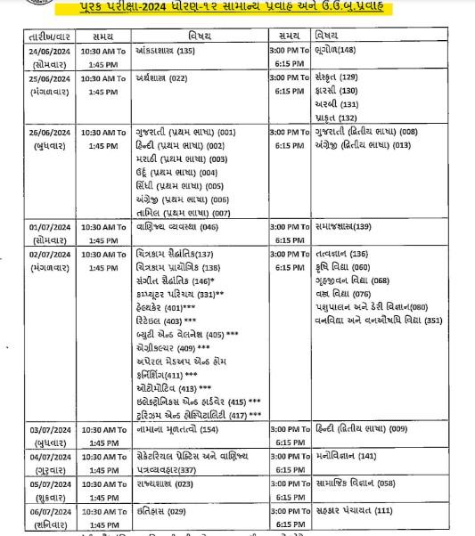 GSEB SSC, HSC Supply Exam Timetable 2024 Out, Download 10, 12 Datesheet PDF -_5.1