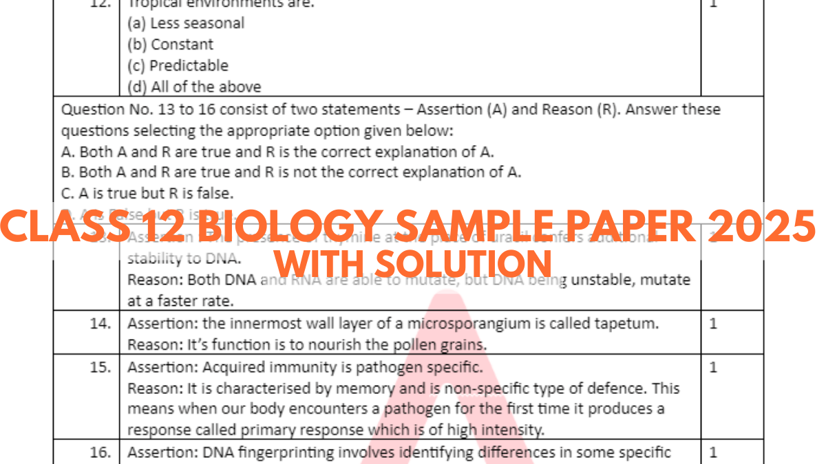 Class 12 Biology Sample Paper 2025 with Solution