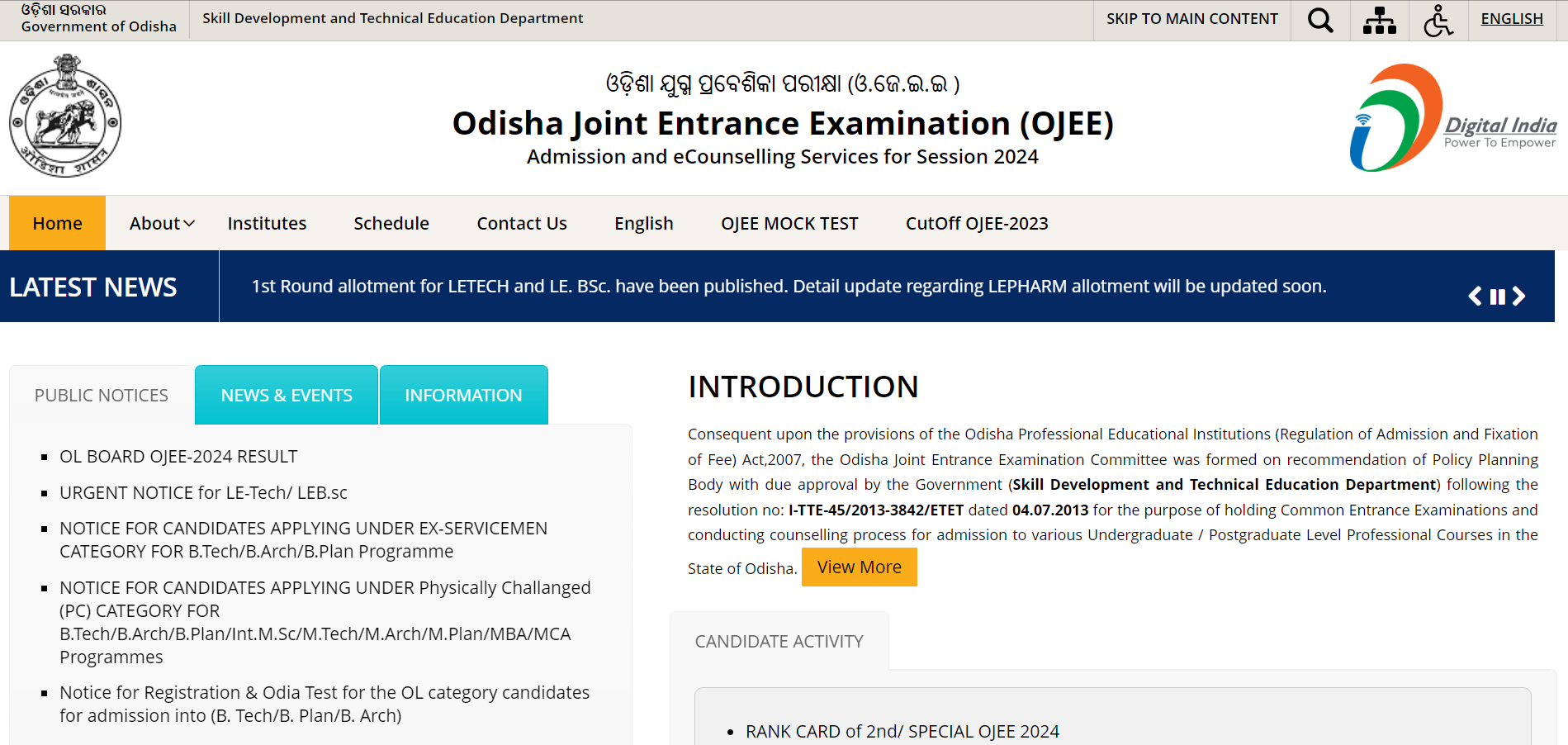 OJEE Seat Allotment Result 2024