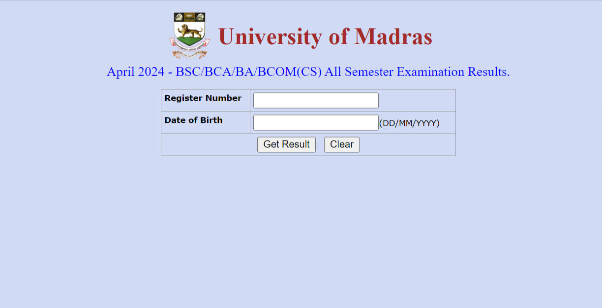 Madras University Result 2024